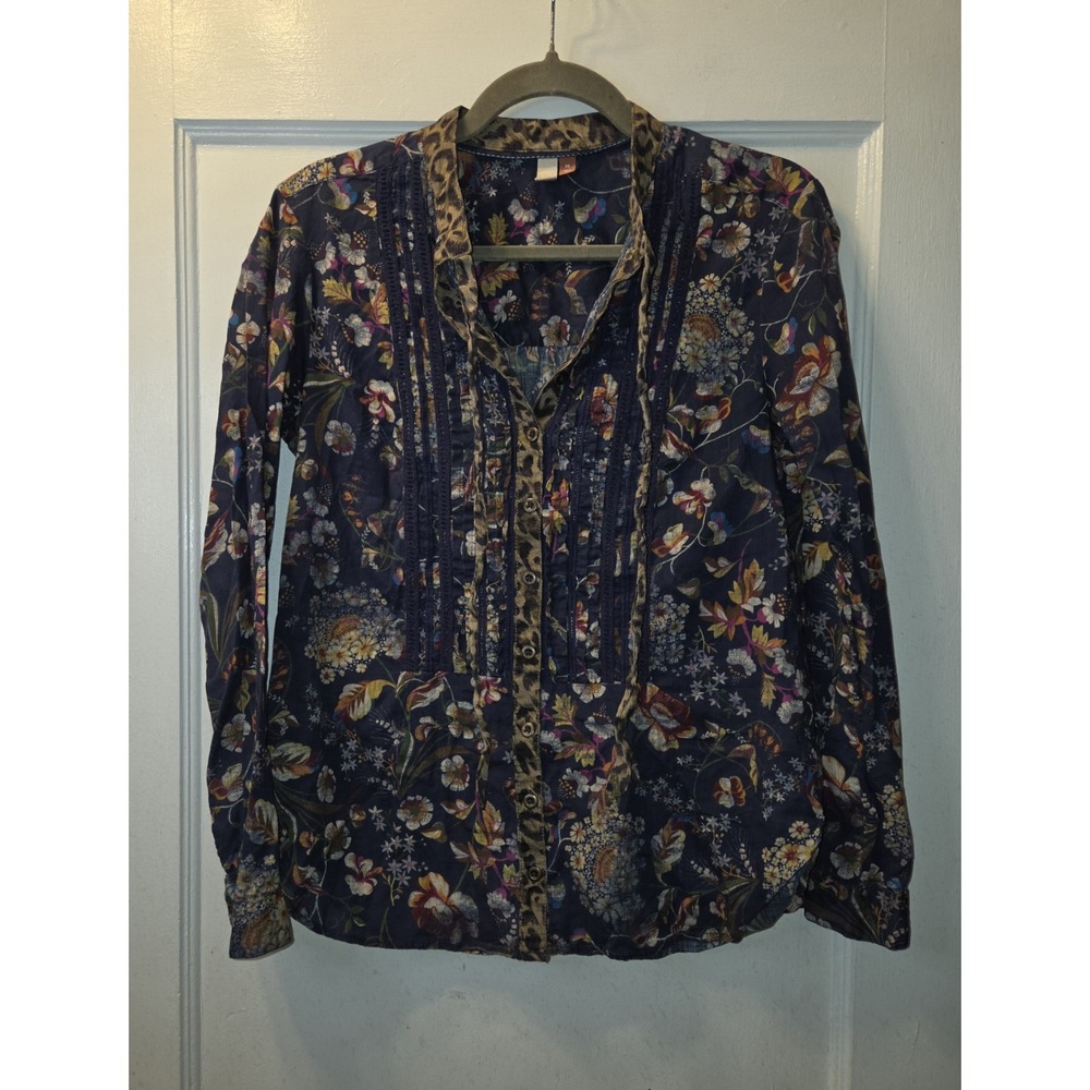 Pilcro Anthropologie Floral Leopard Trim Blouse. Oversized. XS